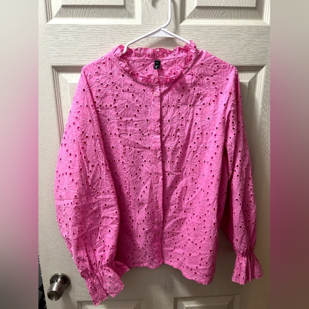 Pink Ruffled Long Sleeve Blouse